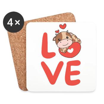 Vache Saint-Valentin Animaux mignons Coeurs Amour - Dessous de verre (lot de 4) - blanc - Devant