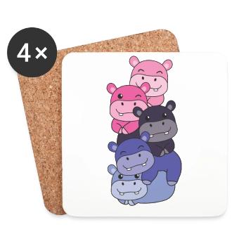 Omnisexuell Flag Pride LGBTQ süßer Hippo Stapel - Untersetzer (4er-Set) - Weiß - Vorne