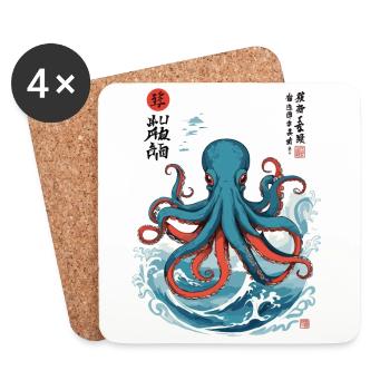 Octopus Ukiyo-E Japan Sea Kraken Design - Coasters (set of 4) - white - Front