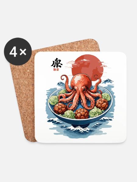 Oktopus Ramen Ukiyo-E Japan Vintage Anime Kunst - Untersetzer (4er-Set) - Weiß
