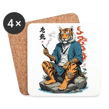Japanese Tiger Yakuza Anime Kemonomimi Art - Coasters (set of 4) - white - Front