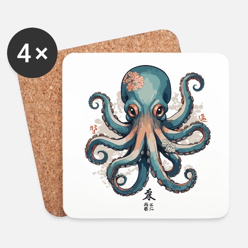 Oktopus Ukiyo-E Kirschblüten Japan Meer Design - Untersetzer (4er-Set) - Weiß