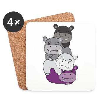 Asexual Flag Pride LGBTQ Cute Hippo Bunch - Coasters (set of 4) - white - Front