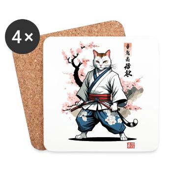 Chat samouraï Vintage Japon Streetwear Art - Dessous de verre (lot de 4) - blanc - Devant