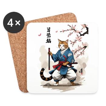 Japon Chat Arts Martiaux Streetwear Ukiyo-E - Dessous de verre (lot de 4) - blanc - Devant