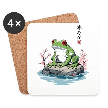 Japanese Frog Ukiyo-E Vintage Artwork - Coasters (set of 4) - white - Front