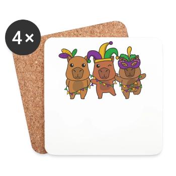 Mardi Gras Capybara Faschings Kostüm - Untersetzer (4er-Set) - Weiß - Vorne