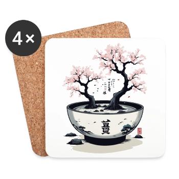 Japanese Cherry Blossom Ukiyo-e Kanji Aesthetic - Coasters (set of 4) - white - Front