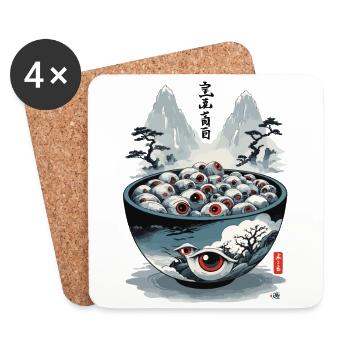 Yokai Ramen Soup Demon Ukiyo-E Halloween Art - Coasters (set of 4) - white - Front