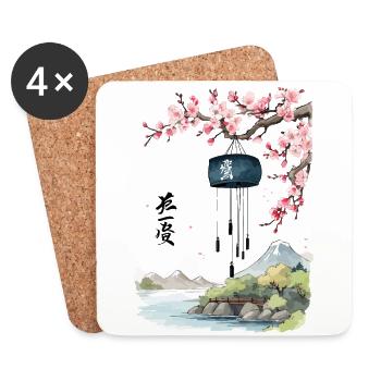 Japanische Landschaft Retro Ukiyo-E Windglocken - Untersetzer (4er-Set) - Weiß - Vorne