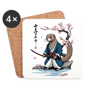 Süßer Samurai Otter Kirschblüten Ukiyo-E Design - Untersetzer (4er-Set) - Weiß - Vorne