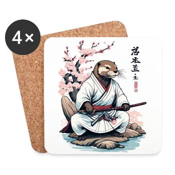 Otter Samurai süßes Japan Ukiyo-E Vintage Design - Untersetzer (4er-Set) - Weiß - Vorne