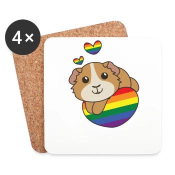 Drapeau arc-en-ciel Pride LGBTQ Cochon d’Inde mignon - Dessous de verre (lot de 4) - blanc - Devant