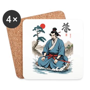 Samurai Ukiyo-E Retro Streetwear Japan Aesthetic - Coasters (set of 4) - white - Front
