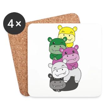 Ceterosexual Flag Pride LGBTQ Cute Hippo - Coasters (set of 4) - white - Front