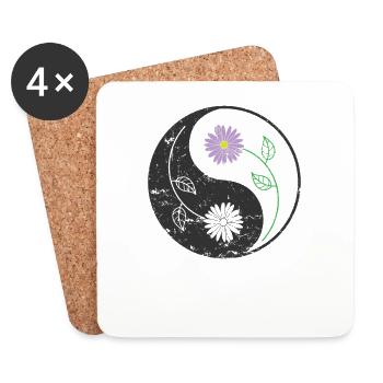 Fleur équilibre Yin et Yang symbole signe - Dessous de verre (lot de 4) - blanc - Devant