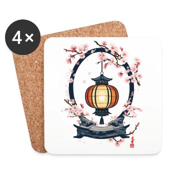 Kirschblüten Papierlaternen Japan Streetwear Style - Untersetzer (4er-Set) - Weiß - Vorne