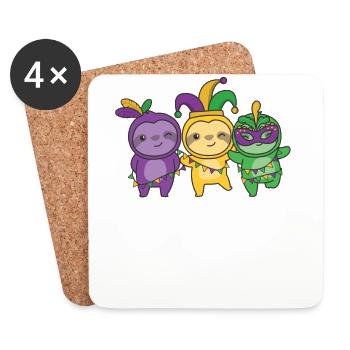 Mardi Gras Faultier Faschings Kostüm - Untersetzer (4er-Set) - Weiß - Vorne