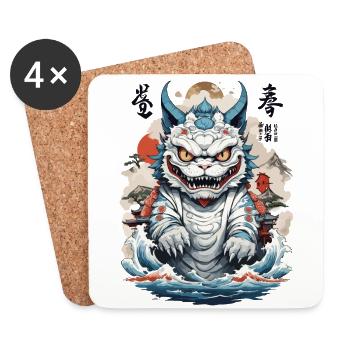 Asiatische Katzen Ukiyo-E Farbholzschnitt Design - Untersetzer (4er-Set) - Weiß - Vorne