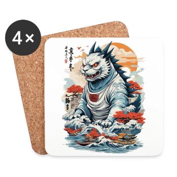 Ukiyo-E Cat Monster Tokyo Cat Streetwear - Coasters (set of 4) - white - Front