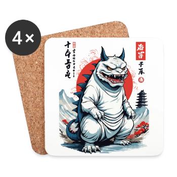 Monster Cat Japon Streetwear Cat Design - Dessous de verre (lot de 4) - blanc - Devant