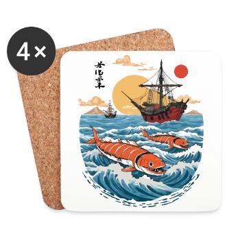 Funny Vintage Sushi Ukiyo-E Streetwear - Coasters (set of 4) - white - Front