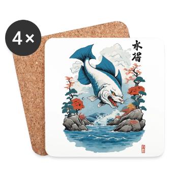 Ukiyo-E Catfish Japon Chat Streetwear Style - Dessous de verre (lot de 4) - blanc - Devant