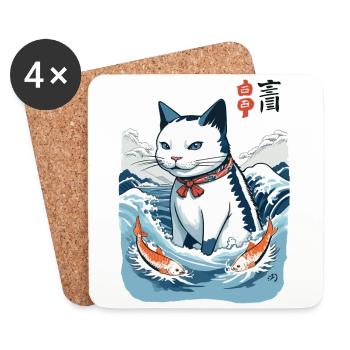 Ukiyo-E Chat Pêche Japon Art Streetwear - Dessous de verre (lot de 4) - blanc - Devant