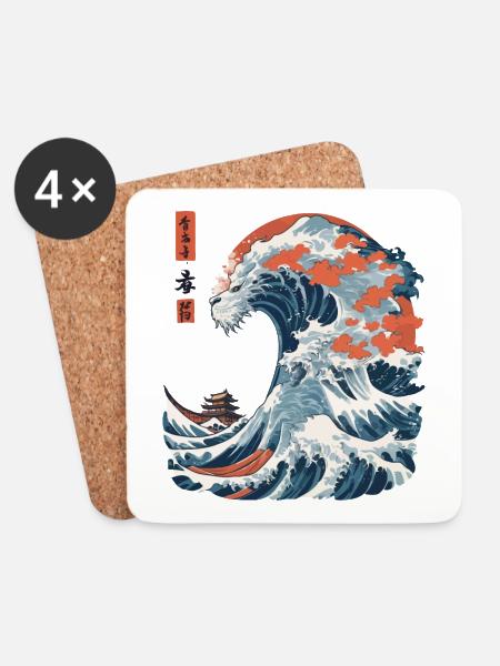 Monster Welle Japan Ukiyo-E Vintage Streetwear - Untersetzer (4er-Set) - Weiß