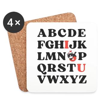 ABC Je t’aime Enfants Chat Saint-Valentin - Dessous de verre (lot de 4) - blanc - Devant