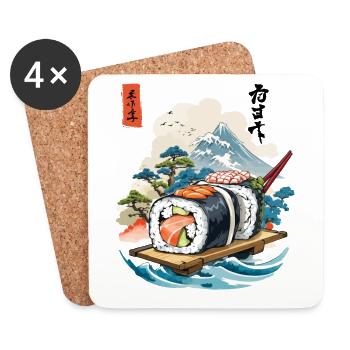 Conception d’œuvres d’art Ukiyo-E Sushi - Dessous de verre (lot de 4) - blanc - Devant