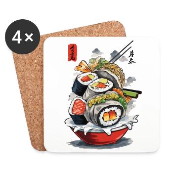Sushi Ukiyo-E Japan Aesthetic Vintage Food Design - Untersetzer (4er-Set) - Weiß - Vorne