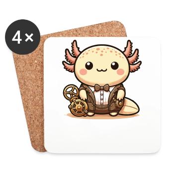 Kawaii Steampunk Axolotl Fantasy Axolotl amant - Dessous de verre (lot de 4) - blanc - Devant