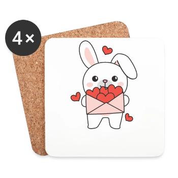 Hase zum Valentinstag süße Tiere mit Herzen - Untersetzer (4er-Set) - Weiß - Vorne