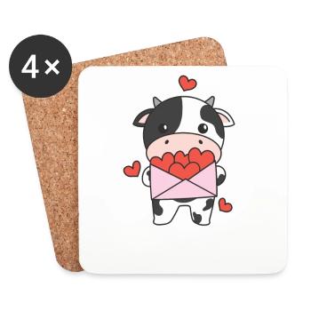 Vache pour la Saint-Valentin Animaux mignons avec des cœurs - Dessous de verre (lot de 4) - blanc - Devant