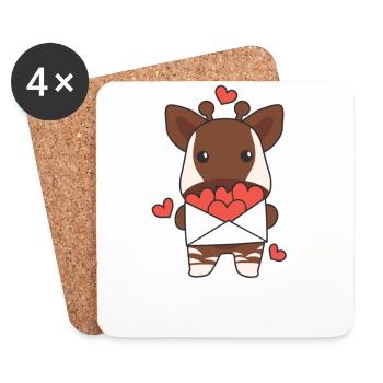Okapi for Valentine's Day Cute Animals with Hearts - Coasters (set of 4) - white - Front