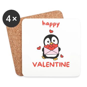 Pingouin pour la Saint-Valentin Animaux mignons avec des cœurs - Dessous de verre (lot de 4) - blanc - Devant