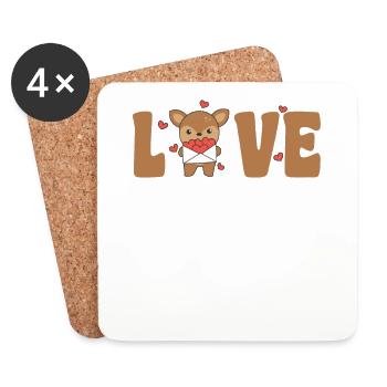 Cerf pour la Saint-Valentin Animaux mignons avec amour des cœurs - Dessous de verre (lot de 4) - blanc - Devant