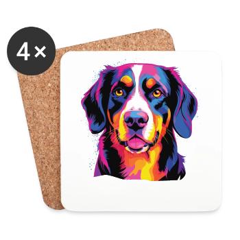 Watercolor Colorful Entlebucher Mountain Dog - Coasters (set of 4) - white - Front