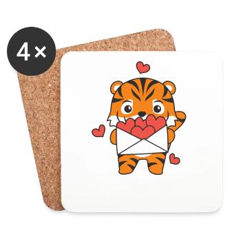 Tigre pour la Saint-Valentin Animaux mignons avec des cœurs - Dessous de verre (lot de 4) - blanc - Devant