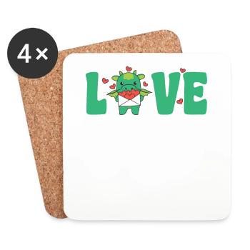 Dragon pour la Saint-Valentin Animaux mignons avec des cœurs d’amour - Dessous de verre (lot de 4) - blanc - Devant