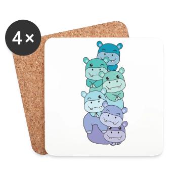 Neptunic Flag Pride LGBTQ süßer Hippo Stapel - Untersetzer (4er-Set) - Weiß - Vorne
