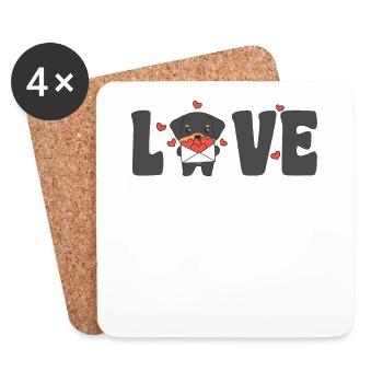 Rottweiler for Valentine's Day Cute Animals with Hearts - Coasters (set of 4) - white - Front
