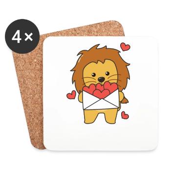 Löwe zum Valentinstag süße Tiere mit Herzen - Untersetzer (4er-Set) - Weiß - Vorne