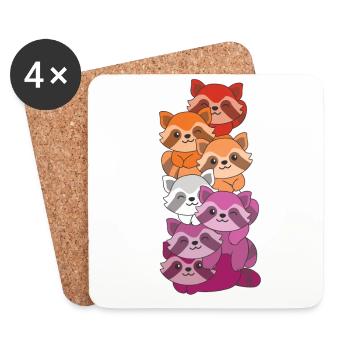 Drapeau lesbien Fierté LGBTQ Mignon raton laveur - Dessous de verre (lot de 4) - blanc - Devant