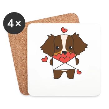 Berger australien Saint-Valentin animaux mignons - Dessous de verre (lot de 4) - blanc - Devant