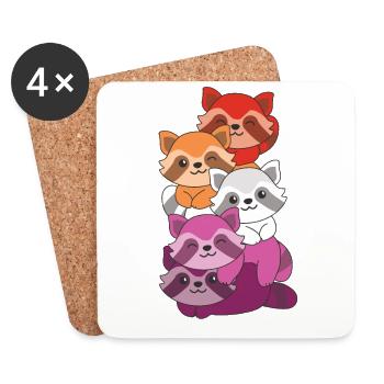 Lesbienne Drapeau Pride LGBTQ Mignon Raton laveur - Dessous de verre (lot de 4) - blanc - Devant