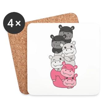 Drapeau fémarique Pride LGBTQ Hippopotame mignon - Dessous de verre (lot de 4) - blanc - Devant