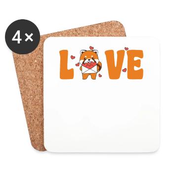 Panda roux pour la Saint-Valentin : des animaux mignons avec des cœurs - Dessous de verre (lot de 4) - blanc - Devant