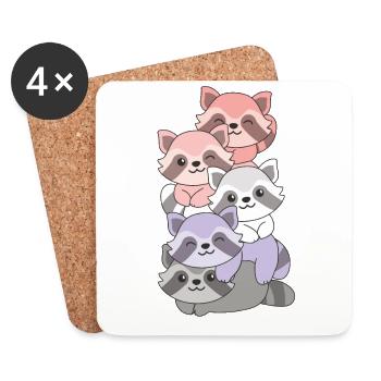 cupioromantic Flag Pride LGBTQ Cute Raccoon - Coasters (set of 4) - white - Front